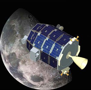 An art concept depicting NASA's LADEE spacecraft orbiting the Moon.
