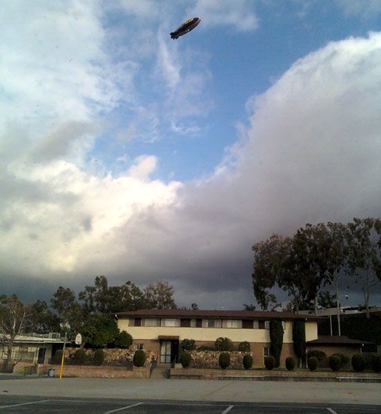 The Goodyear Blimp flies over my old elementary school in early February of 2012.
