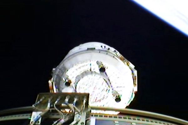 ATV-5 Georges Lemaître moments after separating from its Ariane 5 ES second stage motor (also known as the Storable Propellant Stage)...following launch on July 29, 2014. ATV-5 Georges Lemaître moments after separating from its Ariane 5 ES second stage motor (also known as the Storable Propellant Stage)...following launch on July 29, 2014.