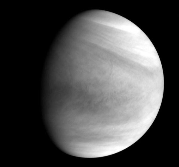 An image of Venus that was taken by Akatsuki using the spacecraft's ultraviolet camera on December 6, 2015 (Pacific Time)...from a distance of 73,000 km (45,000 miles).