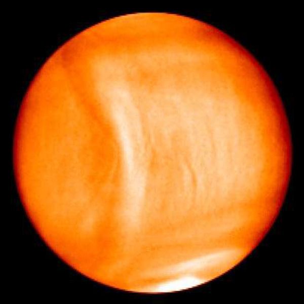 An image of Venus that was taken by Akatsuki using the spacecraft's Longwave IR camera on December 7, 2015 (Japan Standard Time).