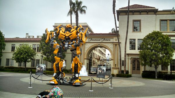 The full-scale Bumblebee prop (from the 2007 TRANSFORMERS movie) on display near the Bronson Gate at Paramount Pictures in Hollywood, on June 30, 2014.
