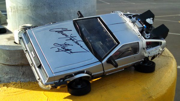 A DeLorean time machine toy that's autographed by Doc Brown (Christopher Lloyd) himself...on display at Puente Hills Mall in the City of Industry on October 18, 2015. A DeLorean time machine toy that's autographed by Doc Brown (Christopher Lloyd) himself...on display at Puente Hills Mall in the City of Industry on October 18, 2015.