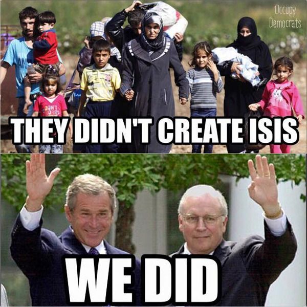 The Islamic State is the result of George Dubya and Dick Cheney's mistake in waging another war in Iraq twelve years ago.