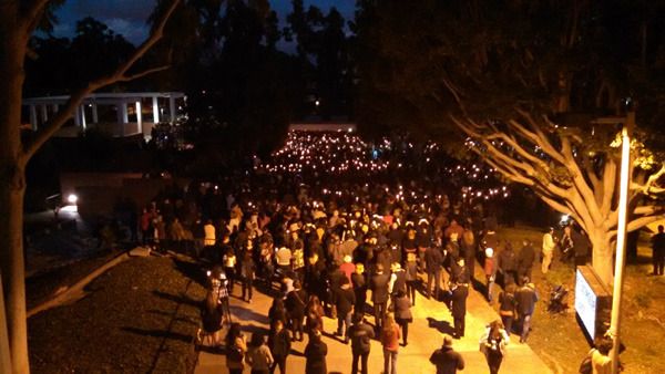 At CSULB this evening, around 2,000 people attend a candlelight vigil for Nohemi Gonzalez...an industrial design student who died during the Paris terrorist attacks on November 13, 2015.