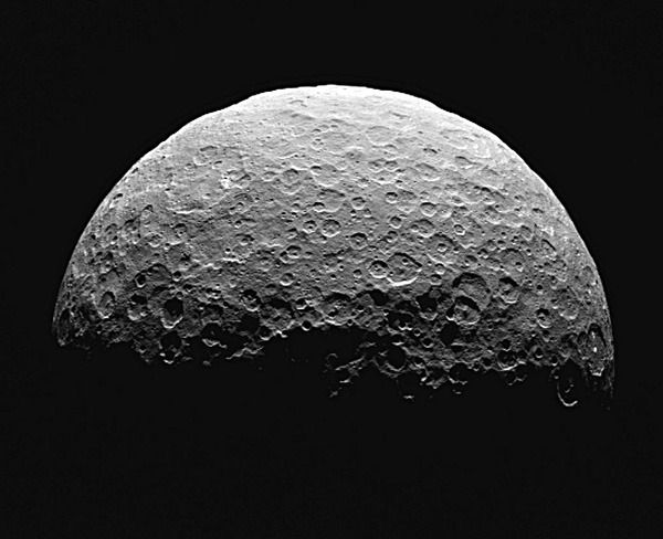 An image of the dwarf planet Ceres that was taken by NASA's Dawn spacecraft from a distance of about 14,000 miles (22,000 kilometers), on April 14 and 15, 2015.