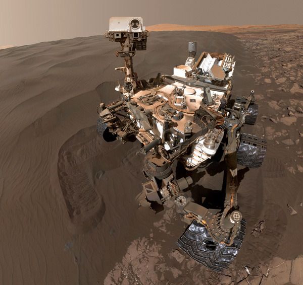 A cropped version of the Curiosity Mars rover's self-portrait, taken with a camera on her robotic arm on January 19, 2016.