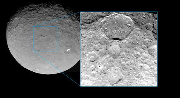 An image (inset) of the dwarf planet Ceres that was taken by NASA's Dawn spacecraft from a distance of 3,200 miles (5,100 kilometers), on May 23, 2015.