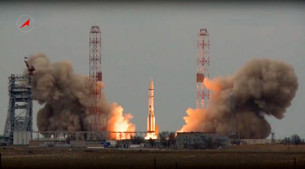 A Russian Proton-M rocket carrying Europe's ExoMars spacecraft lifts off from Kazakhstan's Baikonur Cosmodrome on March 14, 2016.