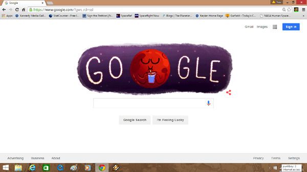 A screenshot of the Google homepage with the Mars Google doodle on it.