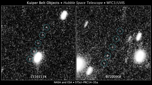Images showing the two KBOs that the Hubble Space Telescope found during pilot-program observations conducted by NASA's New Horizons mission team last month.