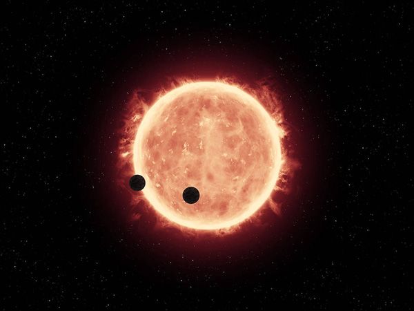 An artist's concept of potentially rocky exoplanets TRAPPIST-1b and TRAPPIST-1c orbiting their parent star.