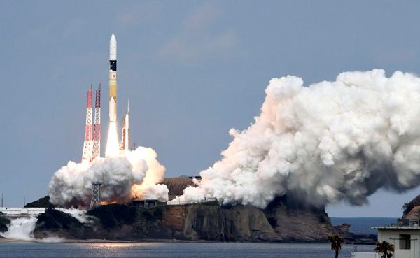 An H-IIA rocket carrying the Hayabusa 2 spacecraft is launched from Tanegashima Space Center in Japan on December 3, 2014 (Japan time).
