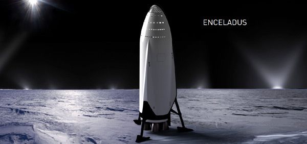 An artist's concept of the ITS spacecraft on the surface of Saturn's moon Enceladus. An artist's concept of the ITS spacecraft on the surface of Saturn's moon Enceladus.