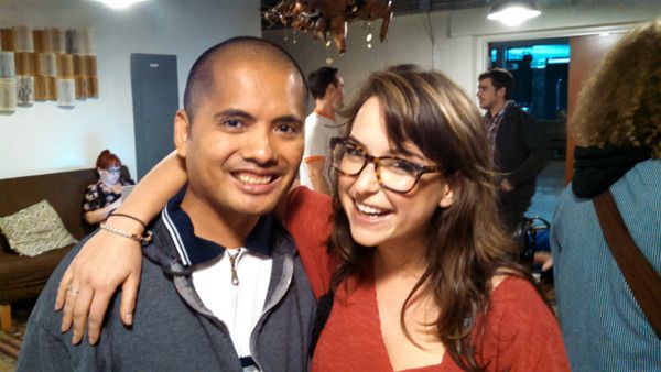 Posing with Milana Vayntrub at the Inner Sanctum Cafe on Sunset Boulevard in Hollywood...on April 20, 2015.