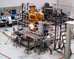 A photo I took of NASA's Soil Moisture Active Passive (SMAP) satellite during a tour at NASA's Jet Propulsion Laboratory near Pasadena, California...on September 8, 2014.