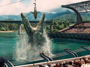 A dinosaur amusement park is successfully (and foolishly) opened in JURASSIC WORLD.