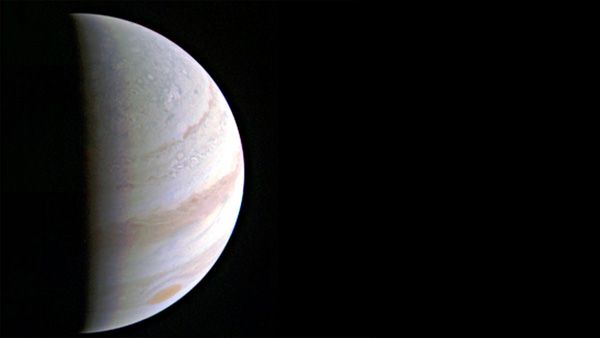 An image of Jupiter that was taken by NASA's Juno spacecraft on August 27, 2016...from a distance of 437,000 miles (703,000 kilometers).