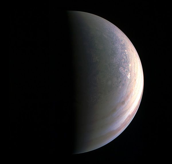 An image of Jupiter's north pole as seen by NASA's Juno spacecraft on August 27, 2016.
