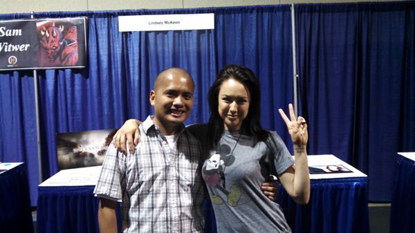 Posing with Lindsey McKeon (who played Tessa on the CW Network TV show SUPERNATURAL) at Long Beach Comic Con...on September 12, 2015.
