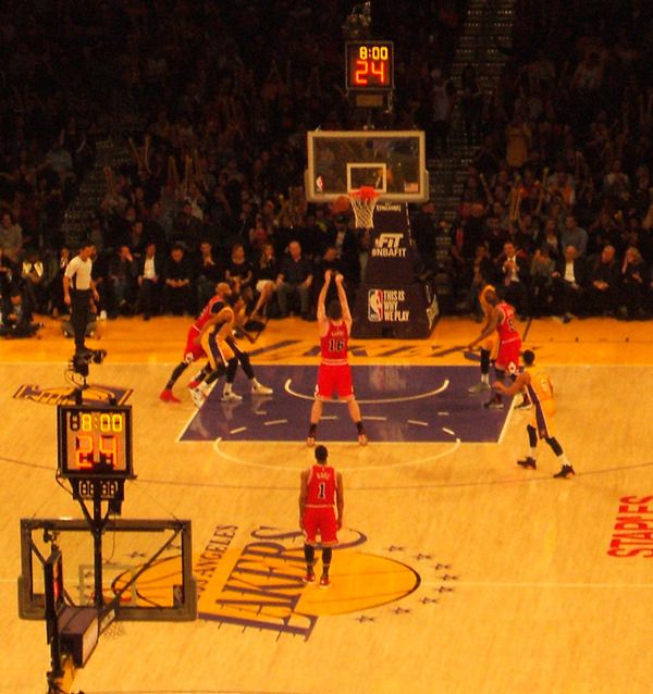 Pau Gasol shoots a free throw during the second half of the game between the L.A. Lakers and Chicago Bulls at STAPLES Center...on January 28, 2016.