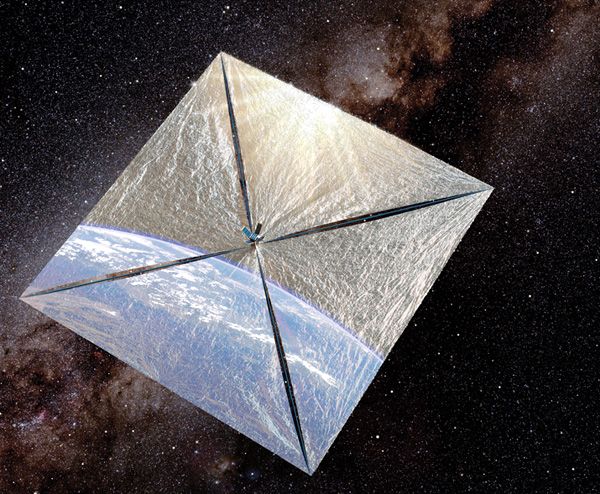 An artist's concept of The Planetary Society's LightSail spacecraft orbiting the Earth.