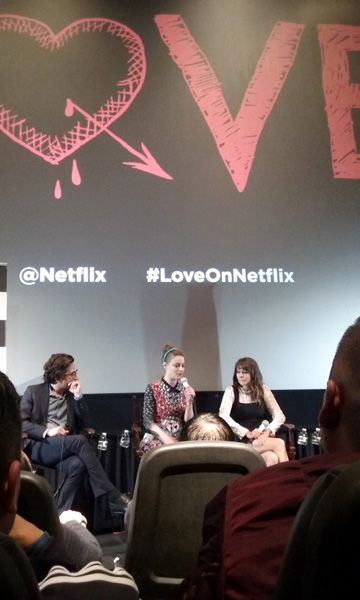 Paul Rust, Gillian Jacobs and Claudia O'Doherty do a Q&A panel for LOVE at Landmark Theatres in west Los Angeles...on June 14, 2016.