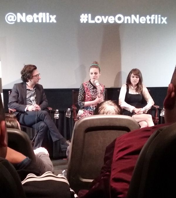 Paul Rust, Gillian Jacobs and Claudia O'Doherty do a Q&A panel for LOVE at Landmark Theatres in west Los Angeles...on June 14, 2016.