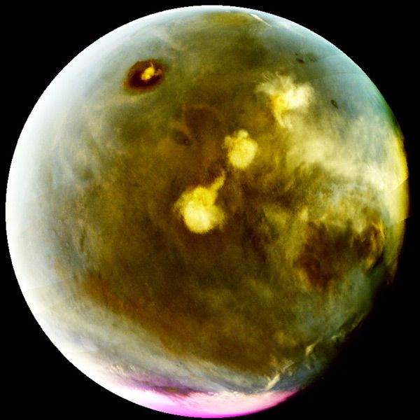 An ultraviolet image of Mars that was taken by NASA's MAVEN spacecraft on July 9-10, 2016.
