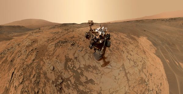 A self-portrait of NASA's Curiosity Mars rover, taken with a camera on her robotic arm in late January of 2015.