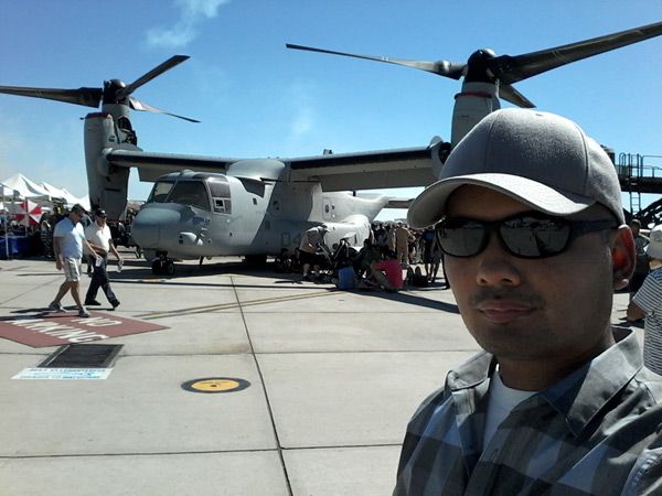 Taking a selfie in front of a V-22 Osprey at the Miramar Air Show...on September 24, 2016.