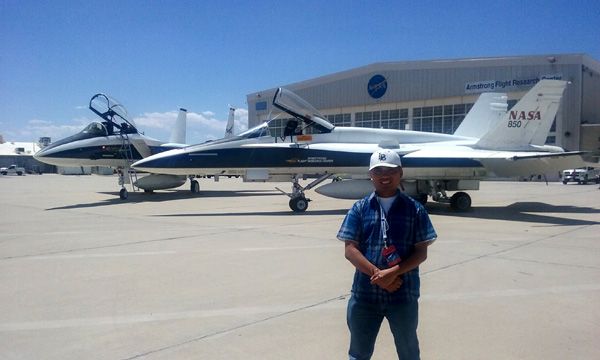 Posing with an F/A-18 Hornet and F-15 Eagle at NASA's Armstrong Flight Research Center in Edwards Air Force Base, CA...on May 31, 2016.