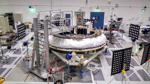 Components of NASA's Low-Density Supersonic Decelerator being worked on inside the Spacecraft Assembly Facility at the Jet Propulsion Laboratory near Pasadena, California...on December 3, 2014.