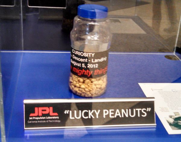 The jar of peanuts that NASA's Curiosity Mars rover team ate during the 'Seven Minutes of Terror' on August 5, 2012.
