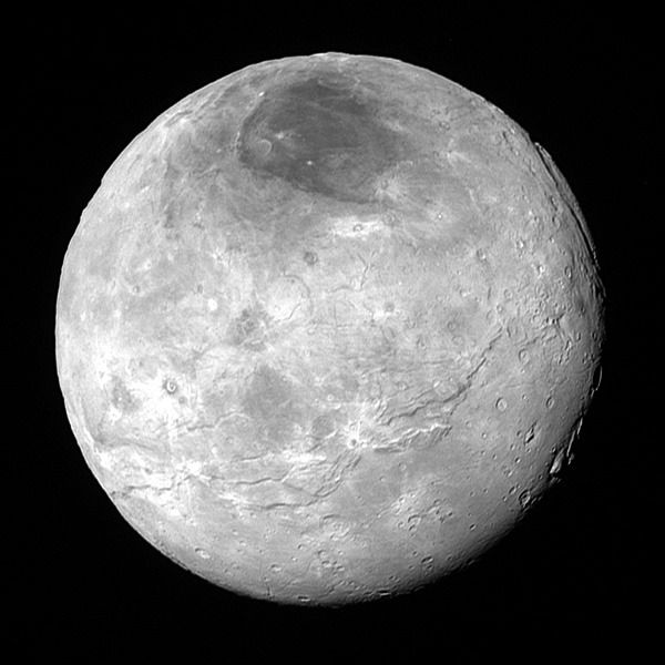 An image of Pluto's moon Charon that was taken by NASA's New Horizons spacecraft from a distance of 290,000 miles (470,000 kilometers)...on July 14, 2015.