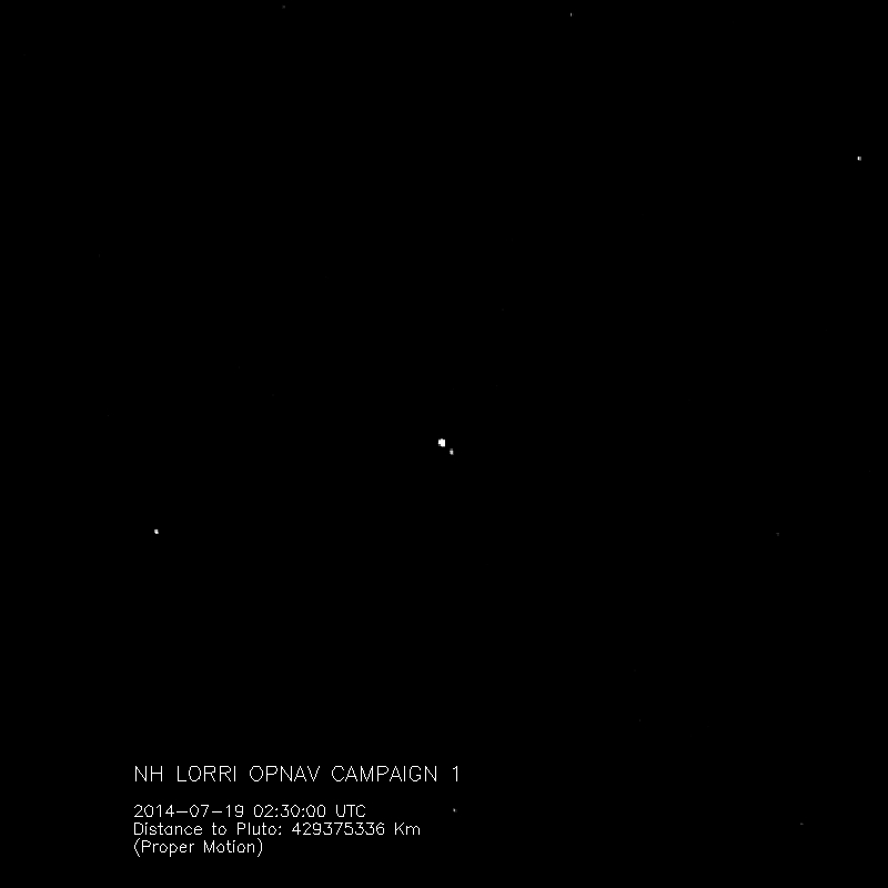 An animated GIF showing Charon orbiting Pluto...as seen from NASA's New Horizons spacecraft between July 19-24, 2014.