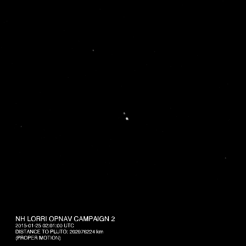 An animated GIF showing Pluto and Charon revolving around each other at their barycenter...as seen from NASA's New Horizons spacecraft between January 25-31, 2015.