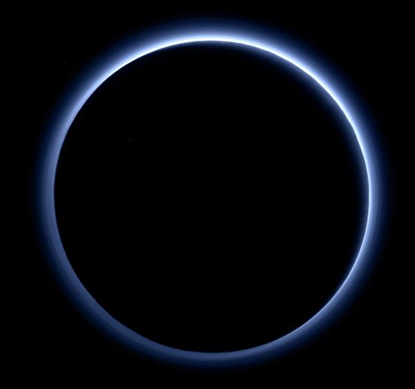 Pluto's haze layer shows its blue color in this picture taken by the New Horizons Ralph/Multispectral Visible Imaging Camera...on July 14, 2015.
