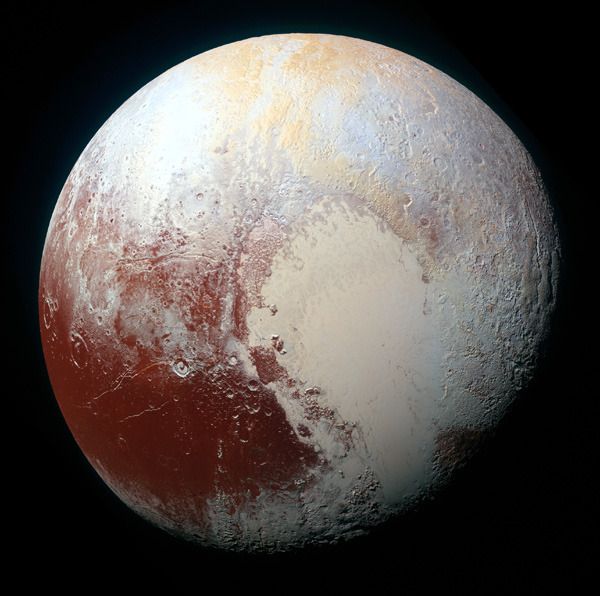 A high-resolution, enhanced-color global image of Pluto that was taken by NASA's New Horizons spacecraft on July 14, 2015.