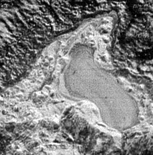 An image of a frozen nitrogen lake on Pluto...taken by NASA's New Horizons spacecraft on July 14, 2015.
