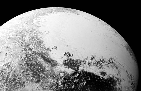 A synthetic perspective of Pluto, created with images taken by NASA's New Horizons spacecraft on July 14, 2015.