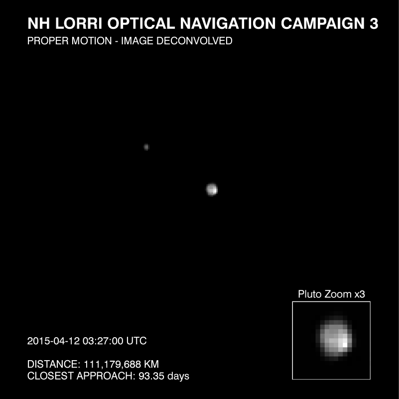 An animated GIF showing Pluto and Charon revolving around each other at their barycenter...as seen from NASA's New Horizons spacecraft between April 12-18, 2015.