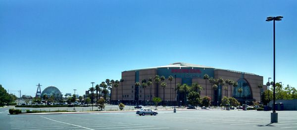 Another shot of Honda Center...with the new Metro bus station and the Angel Stadium of Anaheim sign visible in the background.