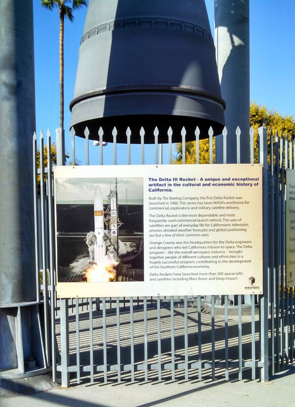 A photo I took of a Delta III upper stage rocket booster that's on display at Discovery Cube Orange County in Santa Ana, on September 20, 2014.