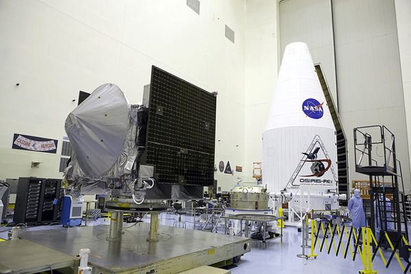 The OSIRIS-REx spacecraft undergoes launch processing inside the Payload Hazardous Servicing Facility at NASA's Kennedy Space Center in Florida.