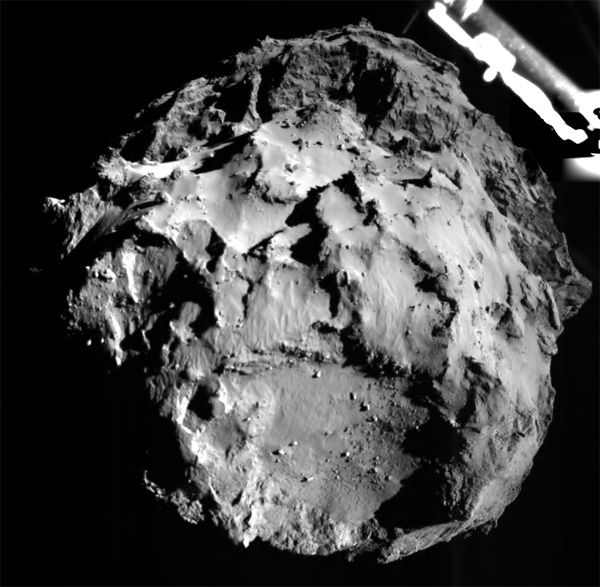 Comet 67P/Churyumov–Gerasimenko as seen by the European Space Agency's (ESA) Philae spacecraft while it heads in for a landing on the icy celestial body, on November 12, 2014.