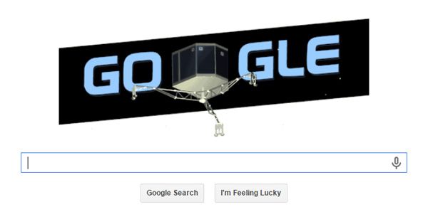 Today's Google doodle honoring Philae's historic landing on comet 67P/Churyumov–Gerasimenko's surface, on November 12, 2014.