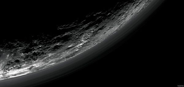 An image of Pluto taken by NASA's New Horizons spacecraft on July 14, 2015...showing haze layers above the dwarf planet.