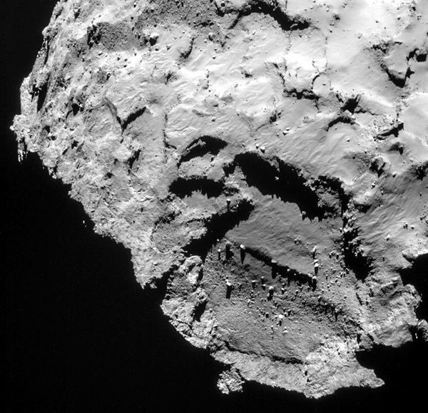 An image of Philae's landing site on Comet 67P/Churyumov–Gerasimenko, known as Site J, as seen by the Rosetta spacecraft on September 21, 2014.