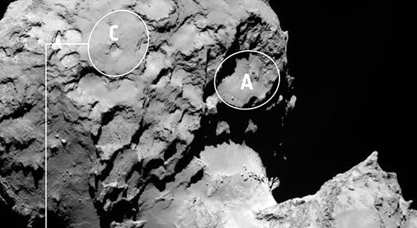 An image showing the backup landing site (Site C) for the Rosetta spacecraft's Philae lander, on comet 67P/Churyumov-Gerasimenko.